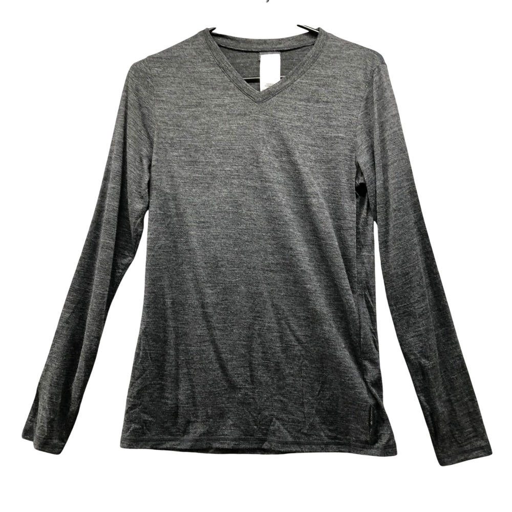 Decathlon Techwool 155 V-Neck Top Mens S Dark Grey Wool Blend Hiking Shirt